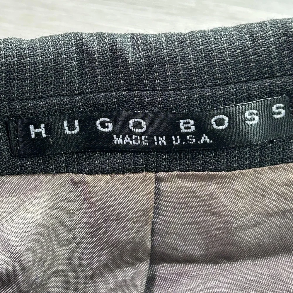Hugo Boss‎ Blazer Mens 46L Gray Micro Check 3 Button Made USA Sport Coat Jacket
